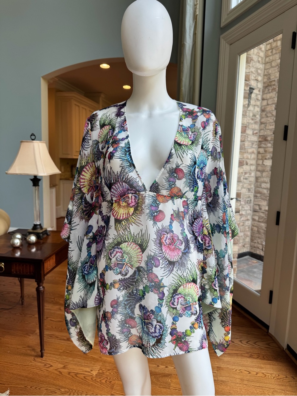 Just Cavalli Multi-Color Shell & Feather Print Top